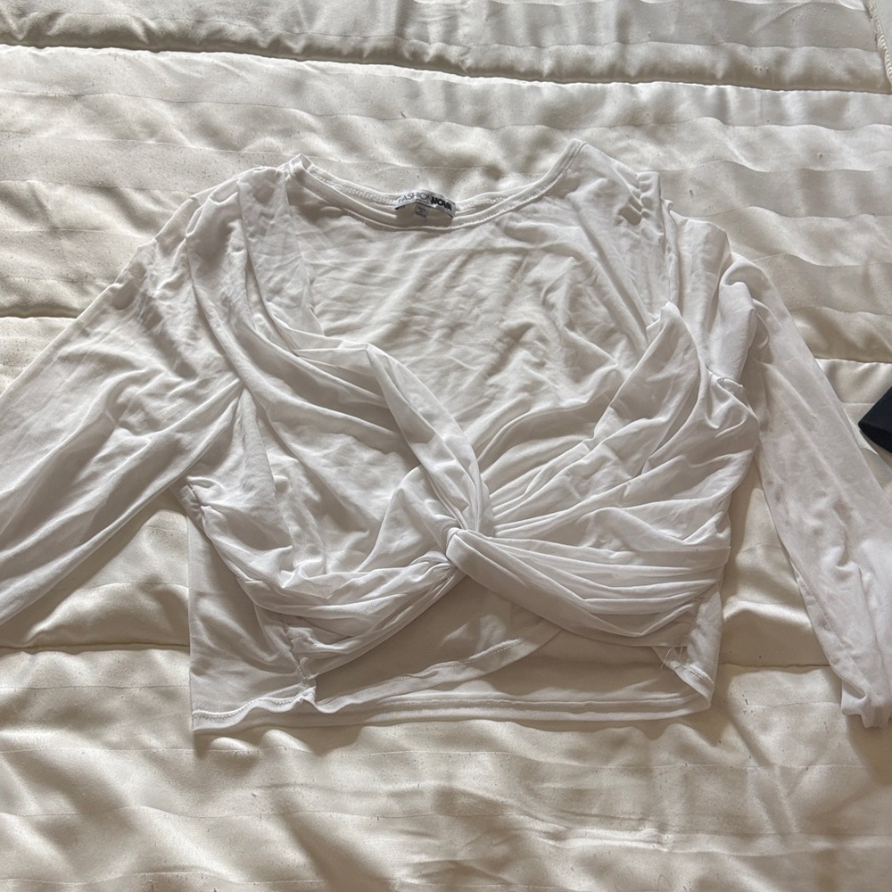 Fashion Nova White Long Sleeve Twist Top